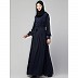 Pleated abaya with fashionable buttons - Navy blue